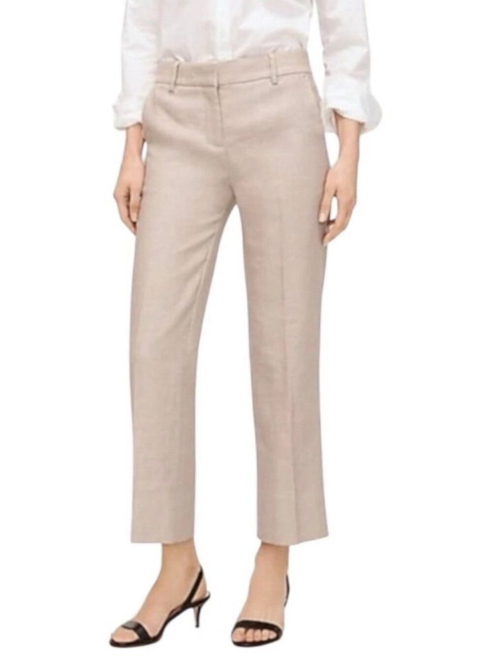 NWT J.Crew W’s Peyton Cropped Wide Leg Stretch Linen Flax Beige Pant -Sz 0 Tall